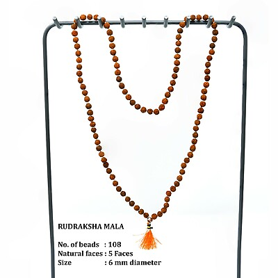 #ad 5 Mukhi Rudraksha Mala Five Face Rudraksh Beads Mala 6 Mm Bead Size Necklace $15.12
