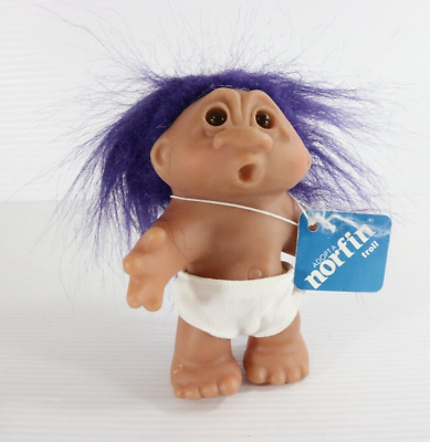 #ad Vintage Dam Adopt a Norfin Troll Doll Baby with Diaper Purple Hair with Tag 1986 $26.99