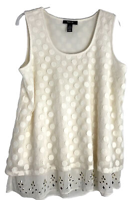 #ad Style amp; Co Layered Hem Tunic Tank Ivory Lace Overlay Sheer Metal Stud Detail L $13.02