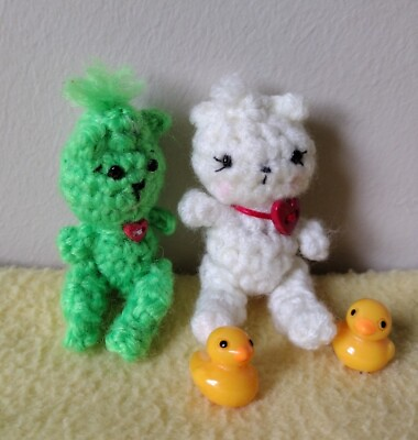 #ad Tiny Teddy Bears Bear Crocheted Knitted Craft Stuffed Bears Lit of 2 Pair Cute $16.15