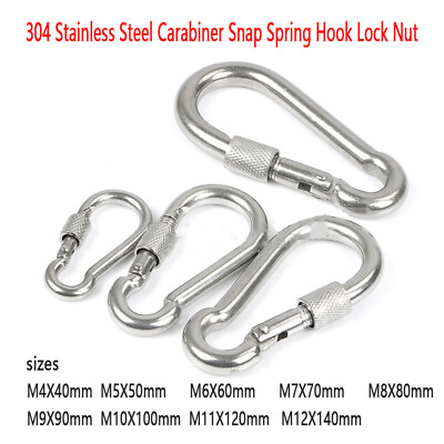 #ad 304 A2 Stainless Steel Carabiner Snap Spring Hook Lock Nut M4X40 M12X140mm $6.60