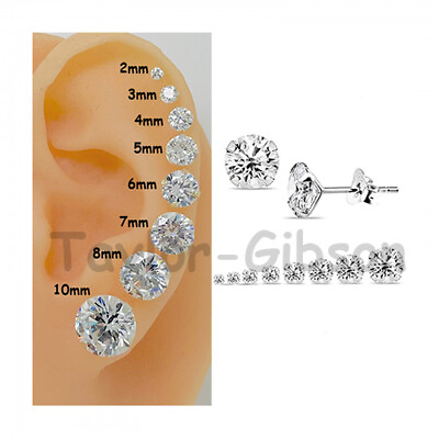 #ad 925 Sterling Silver Stud Earrings Round Tiny Small Large Cubic Zirconia Set Pack GBP 4.25