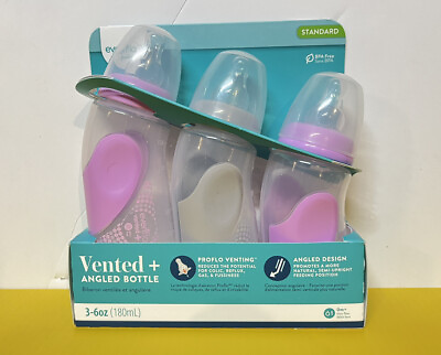 #ad Evenflo Advanced Angled amp; Vented 3 Bottles pink and Grey 3 6 oz Feeding $24.95