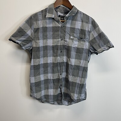 #ad Structure Mens Short Sleeve Button Down Shirt Blue Size Medium Slim Fit $10.45