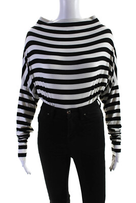 #ad Norma Kamali Womens Striped Bodysuit Blouse Black White Size Extra Small $48.79