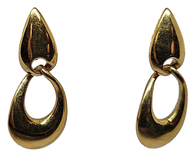 #ad Trifari Earrings Gold Tone Loop Clip On Earrings Drop Dangles Simple VTG $22.45