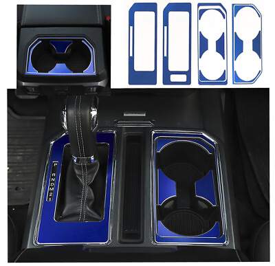 #ad Blue Aluminum Car Gear Shift Box amp; Cup Holder Decor Cover Trim For Ford F150 15 $28.99