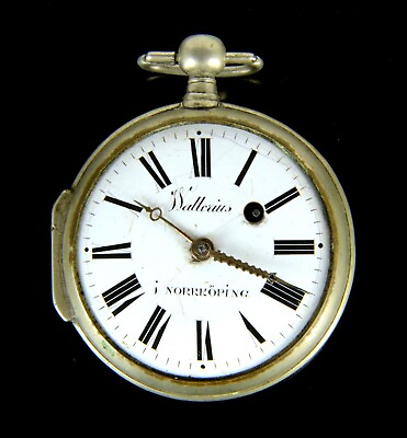 #ad A large Wallerius pocket watch Sweden late 18th c. verge escapm. silvered case $99.00