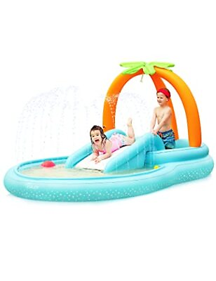 #ad Inflatable Kiddie Pool Play Center with Slide Water Sprayers for Backyard Wear $116.33