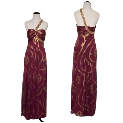 #ad Betsy amp; Adam Size 6 One Shoulder Gold Foil Print Wine Colored Long Maxi Formal $22.95