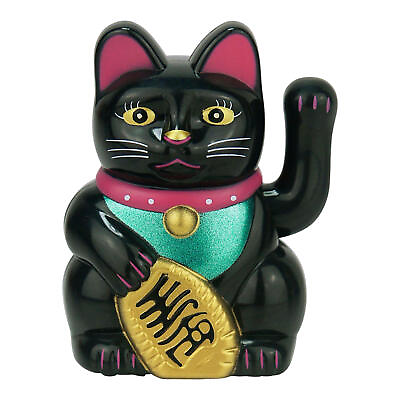 #ad Black Plastic Maneki Neko Beckoning Lucky Money Cat Waving Arm For Good Luck $9.60