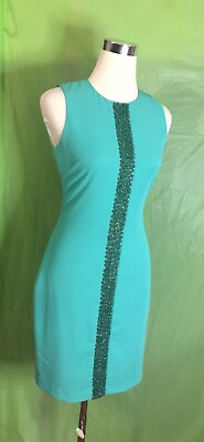 #ad BELLE BADGLEY MISCHKA Women’s Size 0 Embellished Green Sleeveless Dress Cruise $24.99
