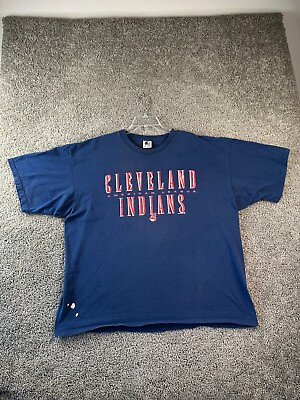 #ad VINTAGE 1998 Cleveland Indians Shirt Mens XXL 2XL Blue Red Big Print Starter * $24.99