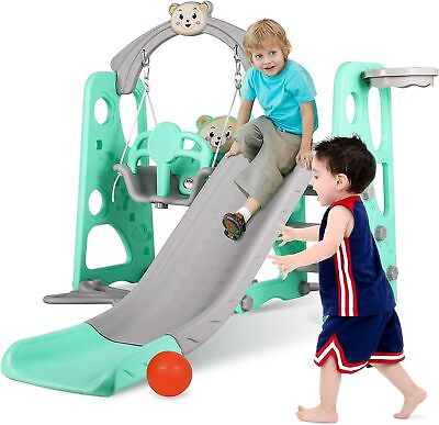 #ad Kids Slide and Swing Set 4 in 1 Toddler Slide Climber Playset Outdoor Playground $99.99
