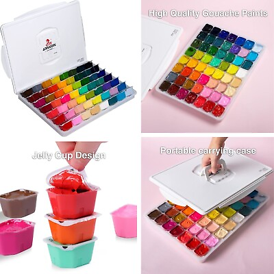 #ad Gouache Paint Set Jelly Cup 56 Colors Non Toxic for Adults Kids Carrying Case $42.87