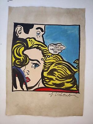 #ad Roy Lichtenstein Painting Drawing Vintage Sketch Paper Signed Stamped $99.98