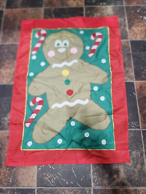 #ad Vtg Christmas 28x39 Holiday Outdoor Flag Gingerbread Man Cookie $7.99