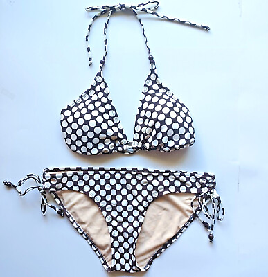 #ad Xhiliration 2pc Bikini Set Halter Swimsuit Polka Dot Side Tiessz.L $15.00
