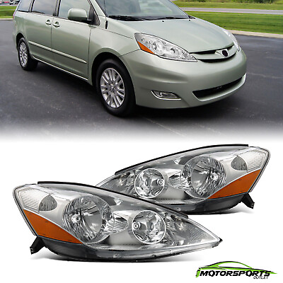 For 2006 2010 Toyota Sienna Projcetor Chrome Headlights Head Lamps Pair Set $154.99