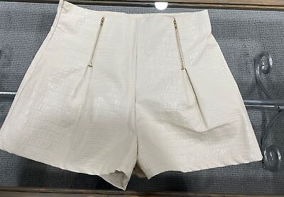 #ad NWOT Shein Ivory Faux Croc Leather Shorts Womens Size L 8 10 40 42 $9.99