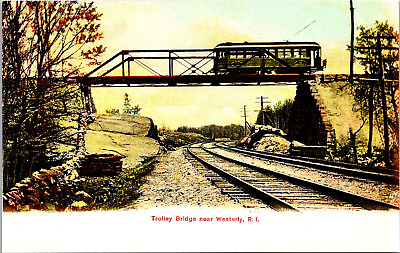 #ad Westerly Rhode Island Railway Postcard Trolley Interurban Tram RPPC Reprint $9.95