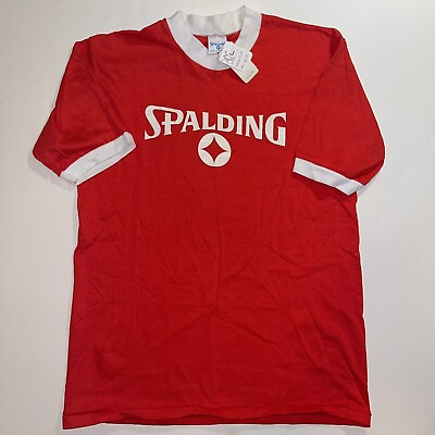 #ad Vintage 80s Spalding Logo Graphic Ringer Tee T Shirt DS NWT USA 1980s L NEW VTG $59.99