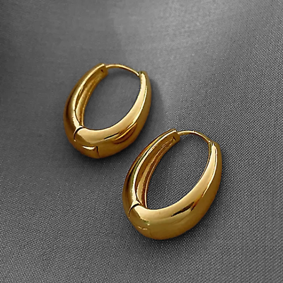 #ad Hoop Thick Dangle Earrings Gold Plated For Women Fashion Jewelry Medium Size $4.99