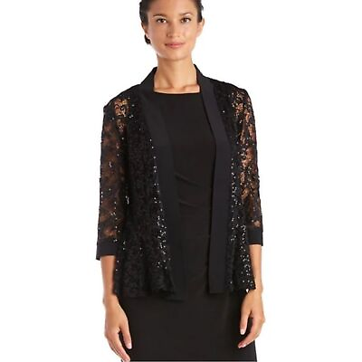 #ad Ramp;M Richards Jacket Womens 2X Evening Black Cardigan Lace Sequin Plus Size NWT $19.99