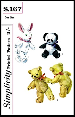 #ad Simplicity #S.167 Teddy Bear Panda Rabbit Fabric Sew Pattern Stuffed Animal Toy $5.49