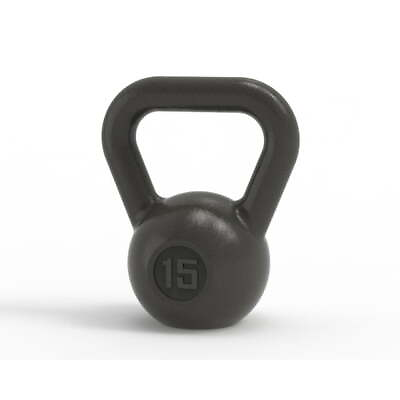 #ad Black 15lb Kettlebell Exercise Fitness Casting Iron Durable Hammertone Single $21.59