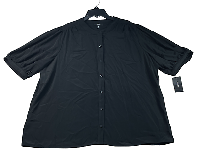 #ad Alfani Blouse Womens Size XL Black Button Down Short Sleeve New $44.99