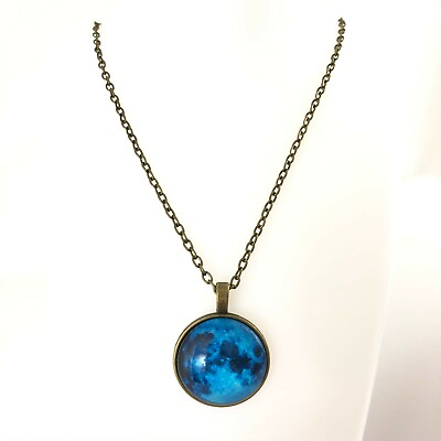#ad Full Moon Pendant Necklace Chain Galaxy Blue $7.99