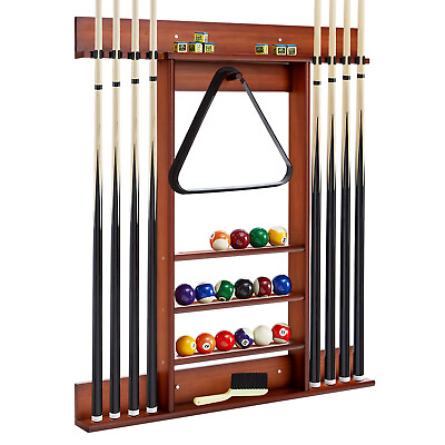#ad Billiards Pool Cue Rack Cute Stick Holder w 3 Tier Ball Groves amp; Peg Club Brown $62.99