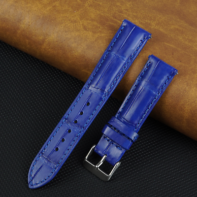 #ad 19mm 16mm Genuine Leather Watch Strap Band Crocodile Padded Blue Color $24.99