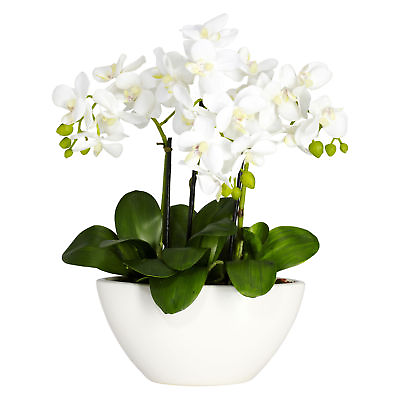 #ad Artificial 16quot; White Phalaenopsis Orchid Silk Flowers Arrangement in White Vase $67.99