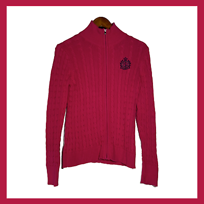 #ad Vintage Pink Lauren Ralph Lauren Active Sweater Cable Knit Zip Up Crest Logo $22.00