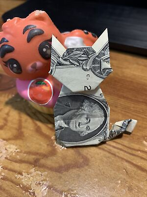 #ad 1pcs Money Cat Origami Real $1 Bill Small Gift Big gift $3.19