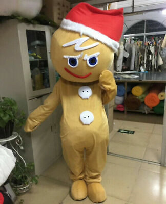 #ad 2023 Christmas Gingerbread Man Mascot Costume Suits Cosplay Party Game Dress HOT $142.49