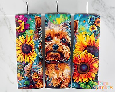 #ad Cute Floral Yorkshire Terrier Yorkie Dog Design 20oz Skinny Tumbler $21.50