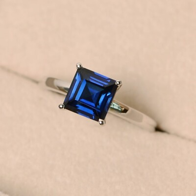 #ad 1.50 Ct Natural Princess Sapphire amp; Diamond Engagement Ring 950 Platinum Size 6 $764.62