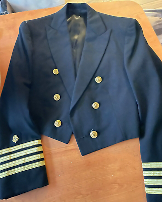#ad US Navy Formal Dress Uniform Jacket 38R Pants 32R Black 4 Gold Bands Tree 1959 $37.50