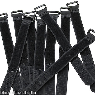 #ad 10 Qty 8quot; Black Cable Ties Wire Cord Straps Reusable Hook amp; Loop USA Seller $3.85