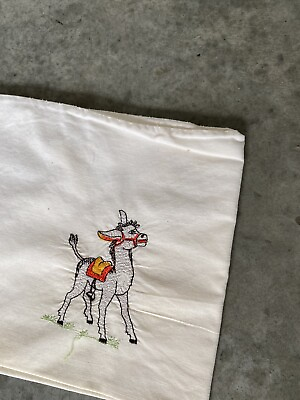 #ad Vintage Kids Pillow Childrens Hand Embroidered Donkey 19” x 14.5” $19.80