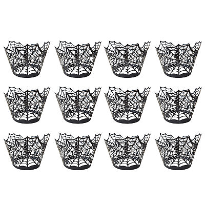 #ad 12pcs Halloween Cupcake Wrappers Elegant Smooth Cut Scary Castle Cake Wrappers $7.82