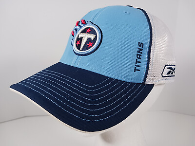#ad Tennessee Titans Reebok Hat Cap Sideline Flexfit Mesh Size M L White Blue NFL $8.95