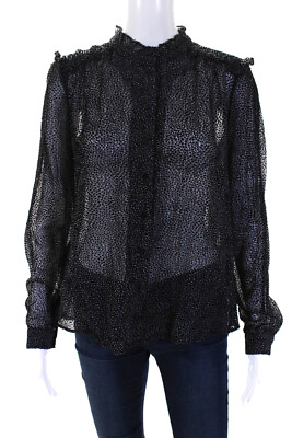 #ad Berenice Womens Black Polka Dot Ruffle Trim Long Sleeve Blouse Top Size 40 $34.01