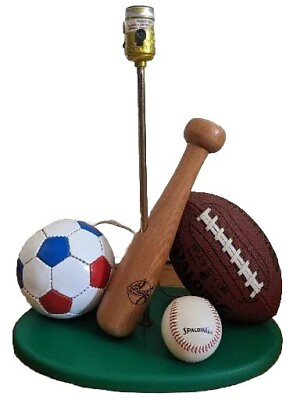 #ad Spalding All Star Sports Lamp Kids Baseball Bat Football Soccer Ball Desk Table $21.68