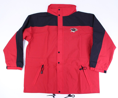#ad VTG NOS Polar Quality Sportswear Jacket Red Black Hood Roaming Horses Mustang XL $48.99