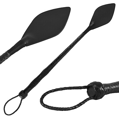 #ad Real RIDING CROP WHIP 24 inches Black Leather Functional Horse Costume Prop $14.99