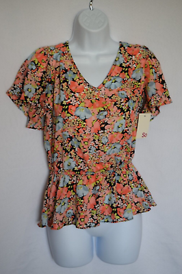 #ad NWT Kohl#x27;s SO Floral Flutter Short Sleeve Peplum Top Juniors Size Small 2021 $16.00